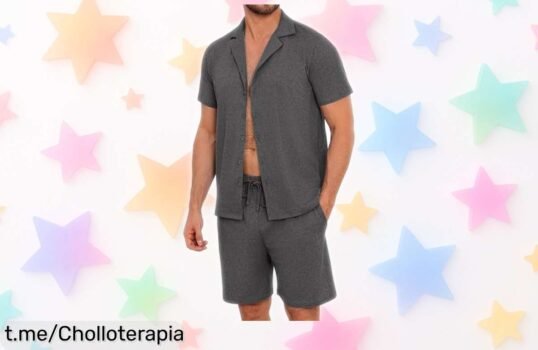Pijama corto de algodón Marvmys con cuello cubano y bolsillos, ¡el confort que necesitas a un precio de ganga! Consíguelo antes que se agote.