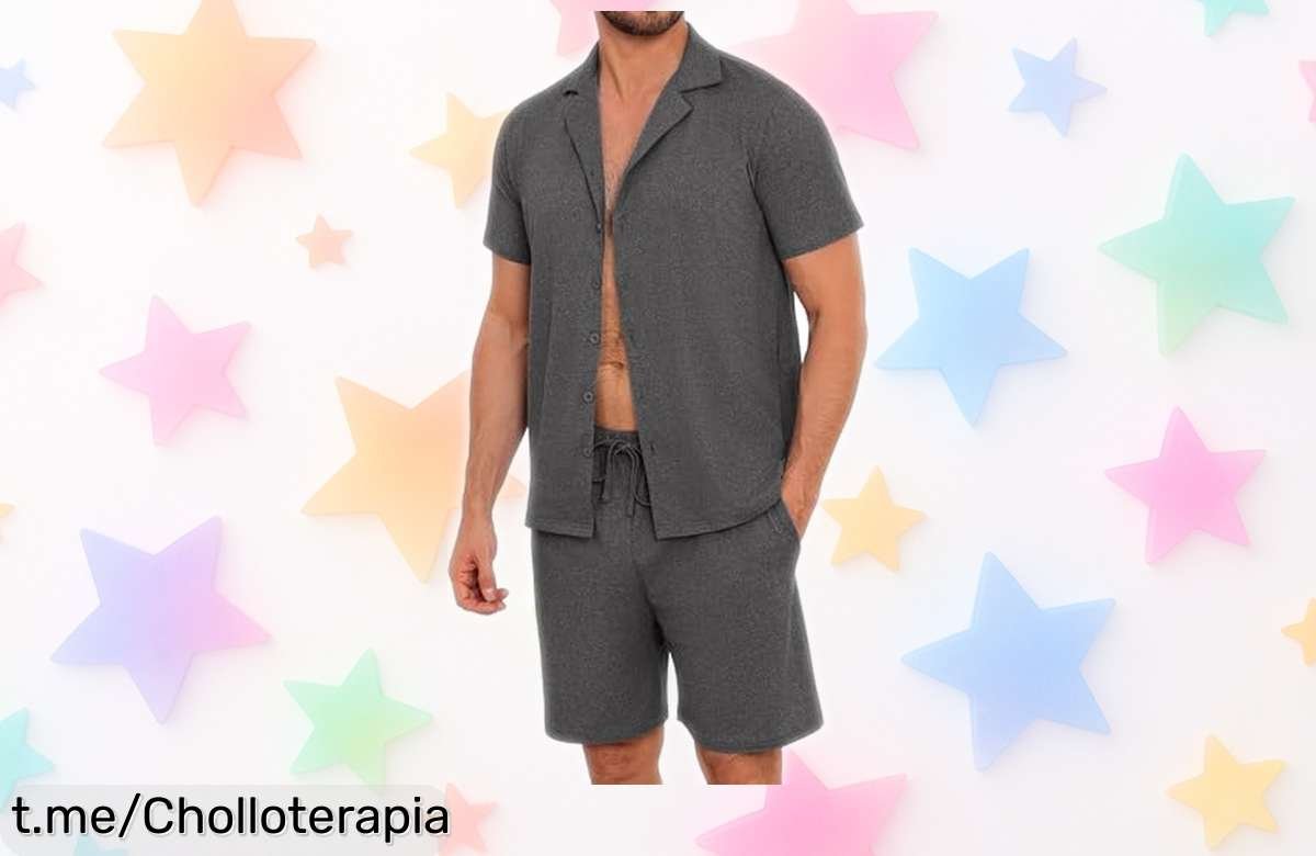 Pijama corto de algodón Marvmys con cuello cubano y bolsillos, ¡el confort que necesitas a un precio de ganga! Consíguelo antes que se agote.
