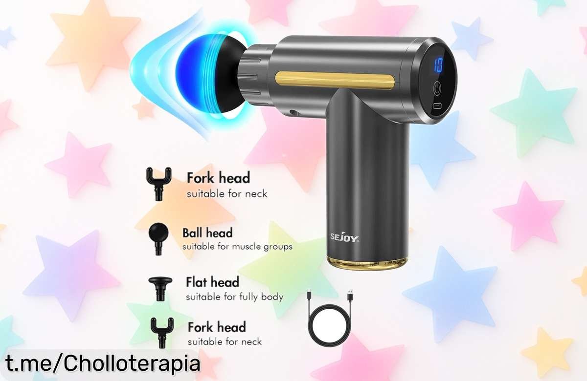 Pistola de masaje muscular con pantalla LED que alivia tensiones y dolores en casa a un precio loco, ¡no dejes escapar esta oferta exclusiva para sentirte genial!