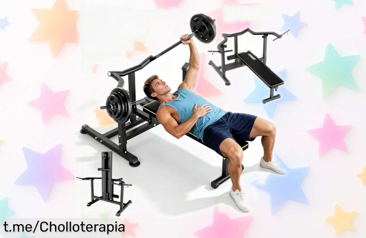 Potente máquina de press de banca Orisyn con brazos independientes, ideal para entrenar en casa sin ayuda y cuidar tus articulaciones; ¡aprovecha este ofertón increíble ya!