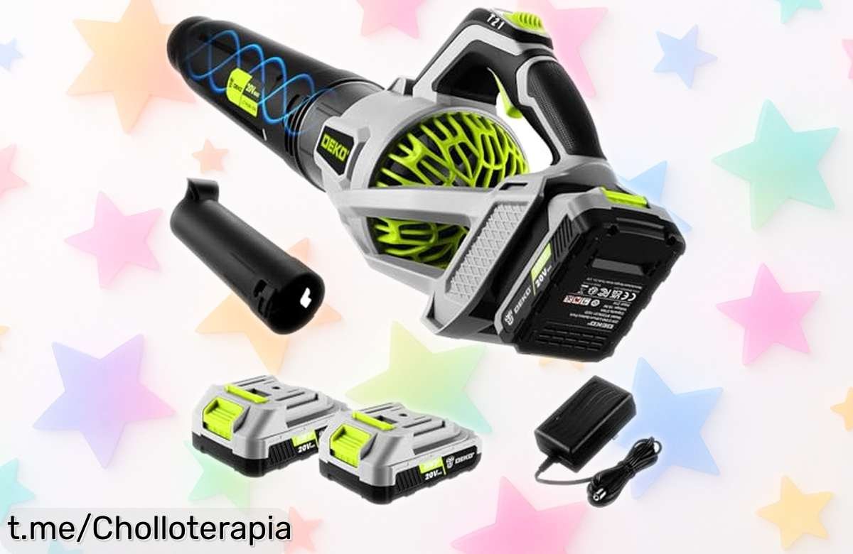 Potente soplador de hojas inalámbrico DEKOPRO 20V con 2 baterías. ¡Limpia tu jardín al instante sin romper el banco y disfruta del aire libre como nunca!