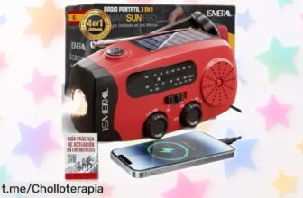 Radio solar de emergencia con manivela y linterna LED, ¡una pasada por un precio increíble! No te quedes sin luz ni música cuando más lo necesites.