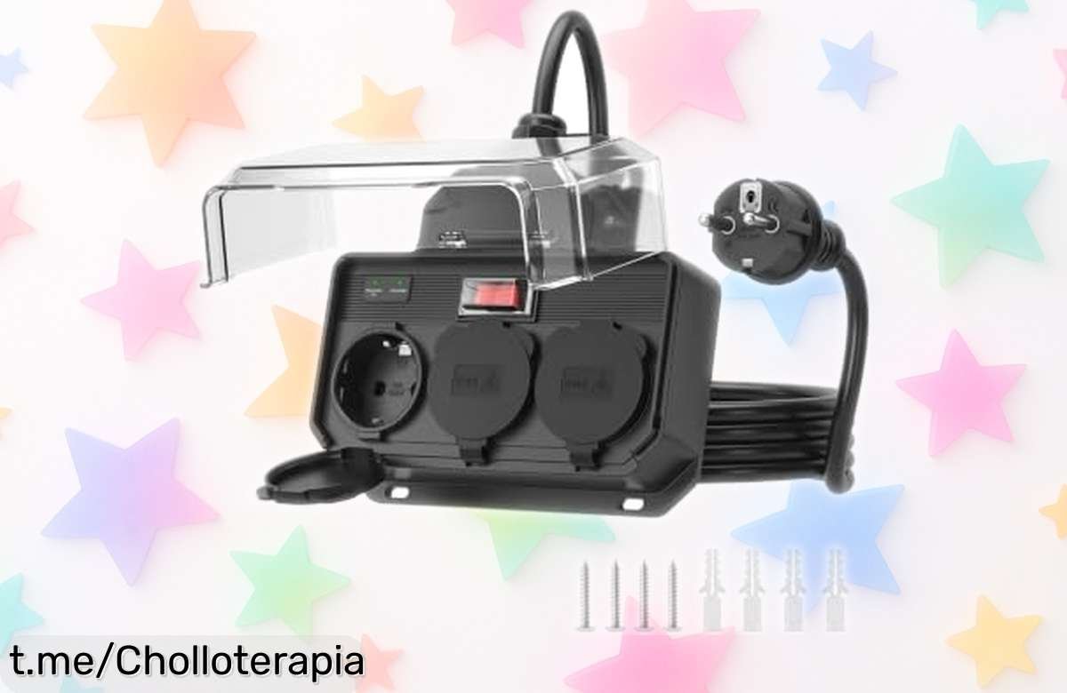 Regleta de enchufes para exterior con protección total y montaje fácil, ¡aprovecha este ofertón que no se repite! Protege tus dispositivos mientras disfrutas al aire libre.