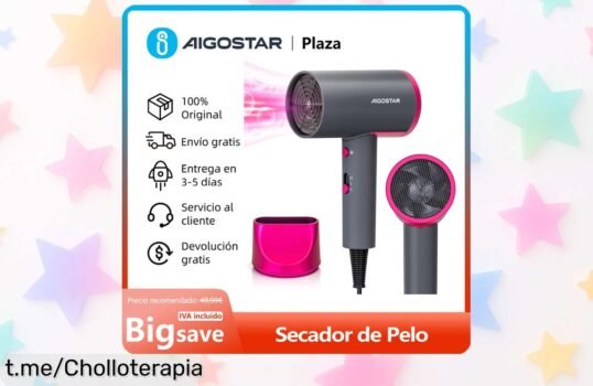 Secador de pelo iónico ligero y compacto con 2200W a un precio loco que no puedes dejar pasar; dale a tu cabello el secado rápido que se merece y siéntete espectacular.