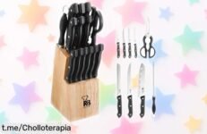 Set completo de 15 cuchillos Renberg Tenessy con acero inoxidable y tacoma de madera a precio loco, ¡mejora tu cocina ya y siente la magia en cada corte!