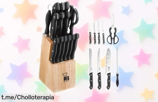 Set completo de 15 cuchillos Renberg Tenessy con acero inoxidable y tacoma de madera a precio loco, ¡mejora tu cocina ya y siente la magia en cada corte!