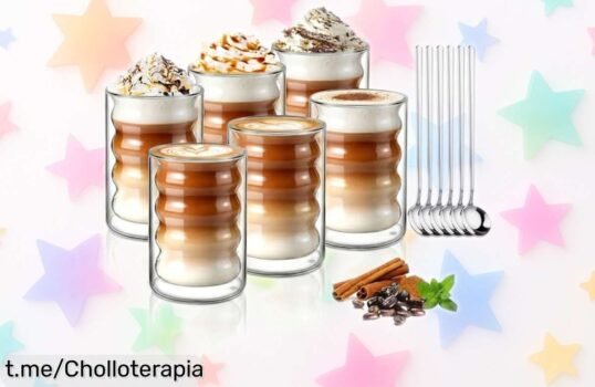 Set de 6 tazas de café ecoe con cucharas y doble pared, perfecto para bebidas calientes a un precio irresistiblemente bajo que hará sonreír a tu bolsillo.