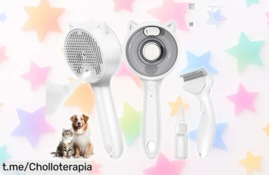 Set de cepillo de vapor 2 en 1 para gatos: cuida su pelaje con neblina fría y masaje, una oferta increíble que hará feliz a tu amigo felino. ¡No te lo pierdas!