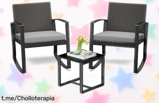 Set de jardín Bealife con 2 mecedoras resistentes y mesa auxiliar, un ofertón que te hará disfrutar del aire libre como nunca antes, ¡no dejes pasar esta oportunidad única!