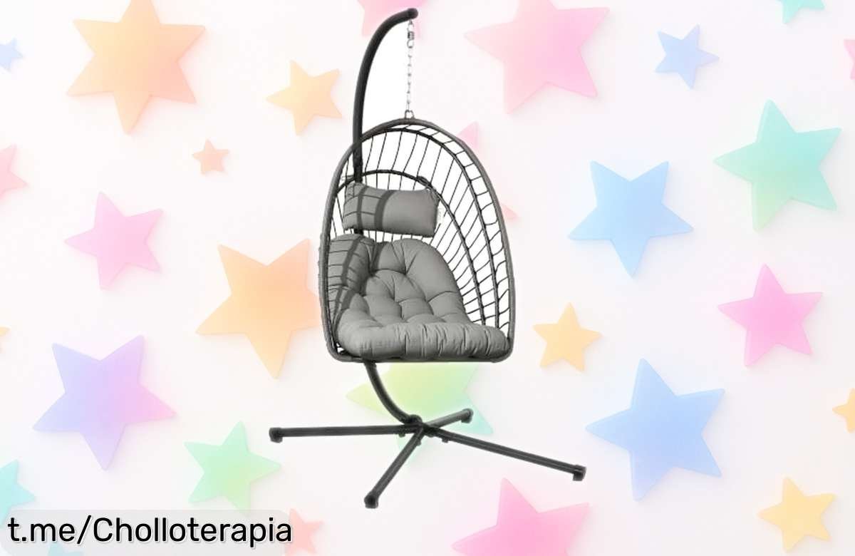 Silla colgante de ratán Outsunny con cojín, el super chollo que transforma tu terraza en un oasis; ¡póntela ya y disfruta del mejor relax!