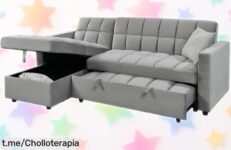 Sofá cama chaise longue Kris de 210 cm a precio loco: ¡perfecto para tu hogar y para esas visitas inesperadas que te harán sonreír! No te quedes sin el tuyo, solo por tiempo limitado.