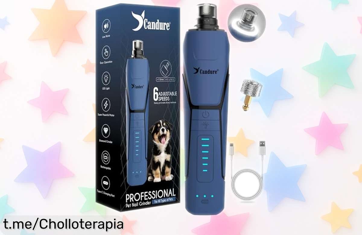 Sorprendente molino de uñas recargable Candure con luces LED y cinco velocidades ajustables, precio rebajado para que tus mascotas luzcan perfectas sin estrés. ¡No te lo pierdas!