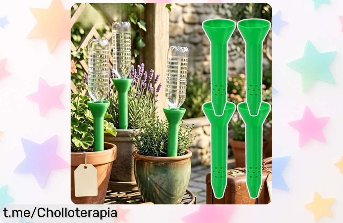 Sorprendentes picos de riego automático para plantas que ajustan el agua perfectamente, ¡pack de 4 a un precio que no podrás creer! Dale vida a tus verdes sin esfuerzo ya mismo.