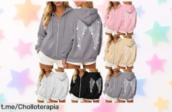 Sudadera con cremallera para mujer y alas de ángel de pedrería a un precio rebajado, ¡no te quedes sin la tuya y presume estilo en cada ocasión!