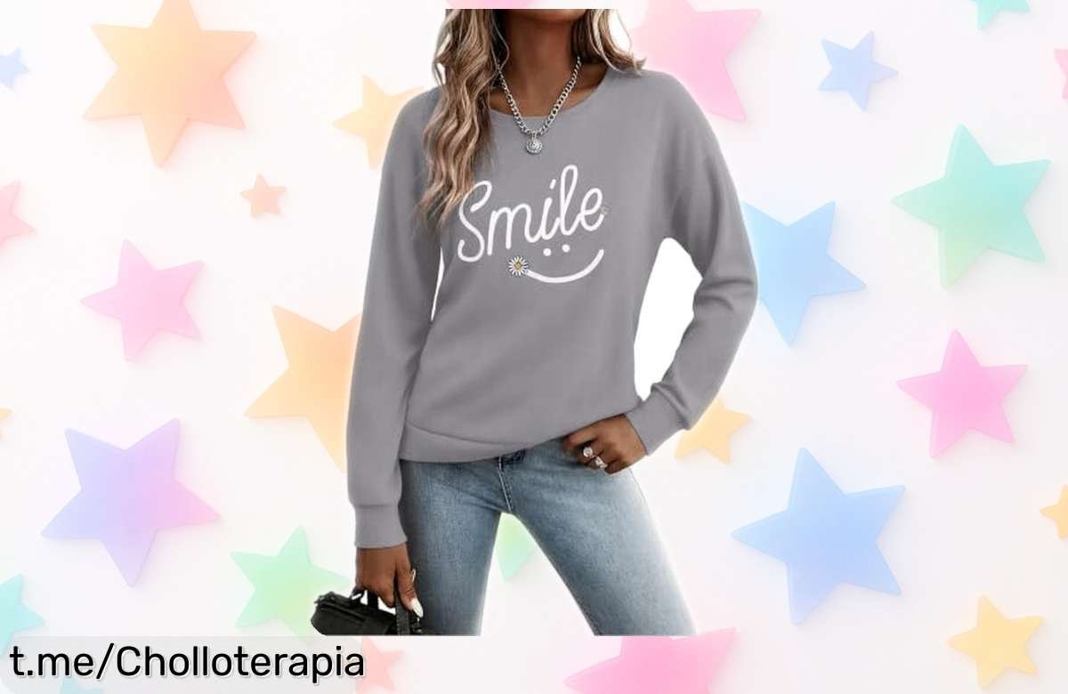 Sudadera de mujer Gyabnw con estampado smile, fácil de combinar y ahora en un precio loco que ilumina tu armario ¡Renueva tu estilo ya!