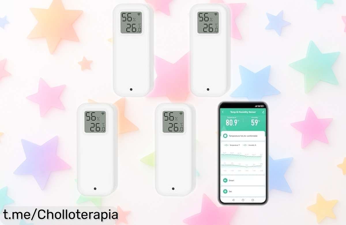 Termómetro higrómetro digital Smart con sensor WiFi: ¡Pack de 4 unidades a precio loco que hará más fácil tu día! Mide temperatura y humedad desde el móvil, no te lo pierdas.