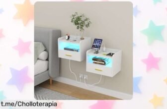 Transforma tu hogar con las mesitas de noche flotantes HaodaCulture, ¡con luces LED y puertos USB! Precios rebajados que no podrás dejar pasar. ¡Hazte con el set ahora y deslumbra en tu descanso!
