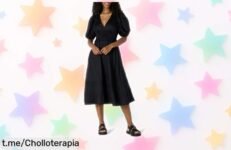 Vestido midi con vuelo y mangas abullonadas de Amazon Essentials, la ganga perfecta para tus planes. No te quedes sin el tuyo, este precio no se repite.