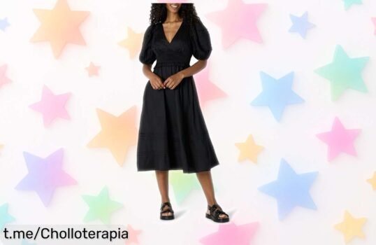 Vestido midi con vuelo y mangas abullonadas de Amazon Essentials, la ganga perfecta para tus planes. No te quedes sin el tuyo, este precio no se repite.