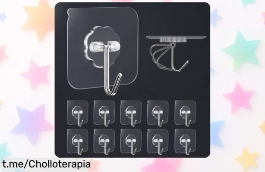 Increíble pack de 10 ganchos adhesivos transparentes que giran 180º, antes a precio regalado, ¡aprovecha este super chollo y dale orden a tu espacio ahora mismo!