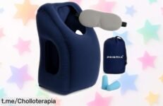 Almohada de viaje hinchable Prismia, el descanso que necesitas con tapones y antifaz ¡Aprovecha este precio de ganga y relájate en cualquier lugar!