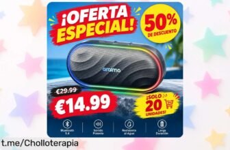 Altavoz Bluetooth portátil con luces RGB que anima tus planes y suena potente, super chollo a precio loco para 30 horas de música sin parar. ¡No te quedes sin el tuyo!