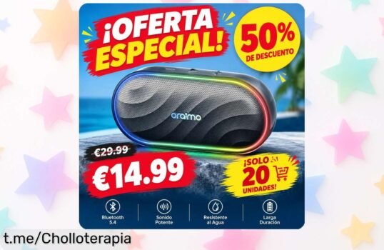 Altavoz Bluetooth portátil con luces RGB que anima tus planes y suena potente, super chollo a precio loco para 30 horas de música sin parar. ¡No te quedes sin el tuyo!