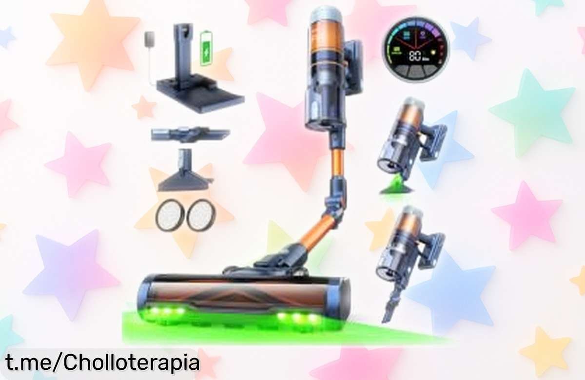 Aspiradora sin cables FAMIVAC FV5 con base de carga y tubo plegable, ¡ofertón que no puedes dejar escapar! Hasta 80 minutos de potencia a un precio loco solo por tiempo limitado.