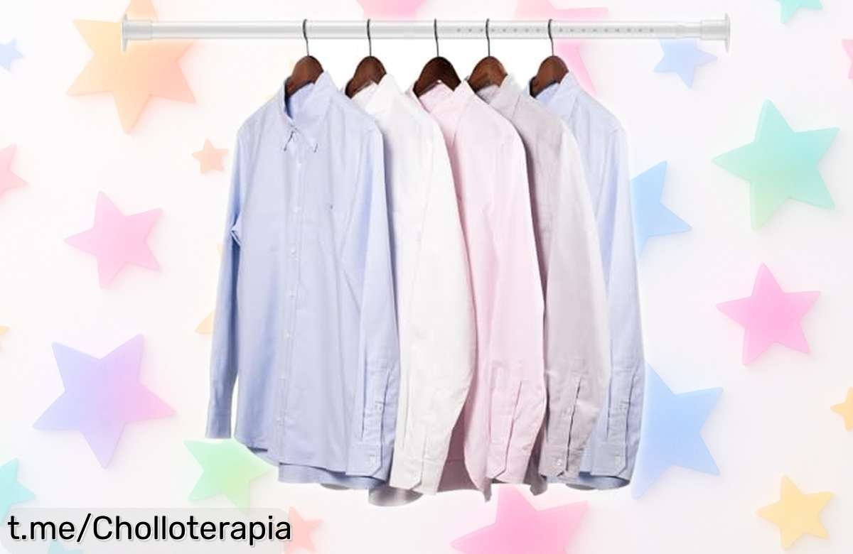 Barra extensible para armario de acero inoxidable, fácil de ajustar y soporta hasta 10 kg. Aprovecha el descuentazo y organiza tu ropa sin complicaciones, ¡no te lo pierdas!