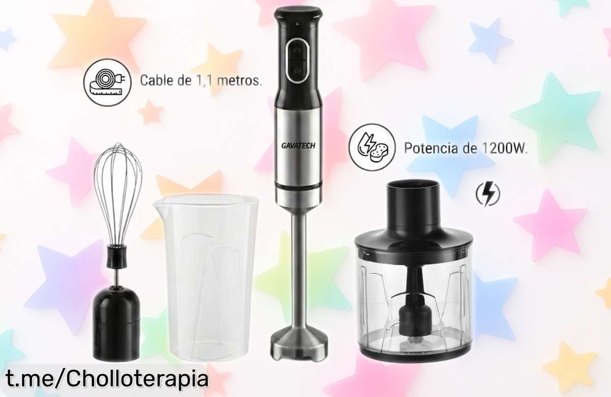 Batidora de mano GAVATECH 1200W con picadora mini: ¡pack completísimo a precio de escándalo para preparar deliciosas recetas en un abrir y cerrar de ojos!