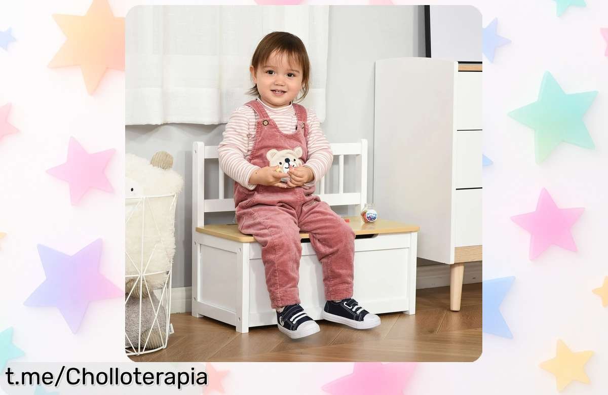 Baúl de madera HOMCOM para juguetes con tapa y respaldo, ¡ofertón loco que mantendrá su habitación ordenada y hará felices a tus peques! ¡Hazlo tuyo ya!
