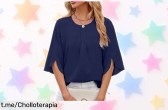 Blusa elegante de mujer HANERDUN con manga 3/4 y detalle plisado, super chollo para renovar tu estilo y lucir espectacular en cada ocasión. ¡No te quedes sin la tuya!