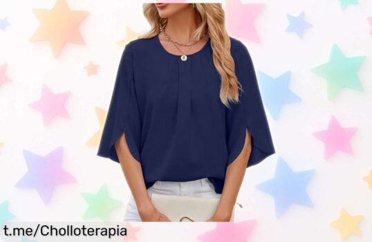 Blusa elegante de mujer HANERDUN con manga 3/4 y detalle plisado, super chollo para renovar tu estilo y lucir espectacular en cada ocasión. ¡No te quedes sin la tuya!