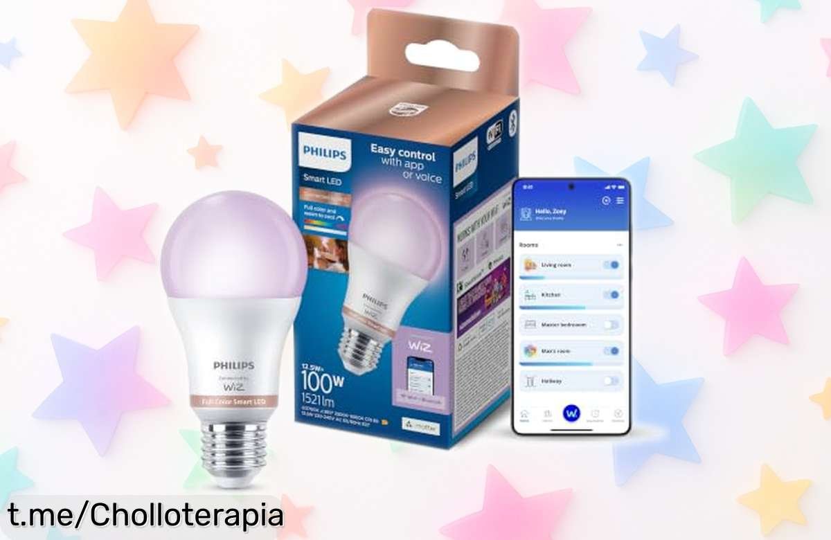Bombilla inteligente Philips LED E27 que cambia colores y regula la luz a tu gusto, ¡ofertón espectacular para iluminar tu vida ya!