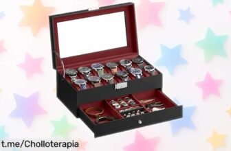 Caja para 12 relojes SONGMICS con tapa de cristal y llave a un precio loco que no querrás dejar pasar, ¡dale a tus joyas el hogar elegante que merecen ahora mismo!