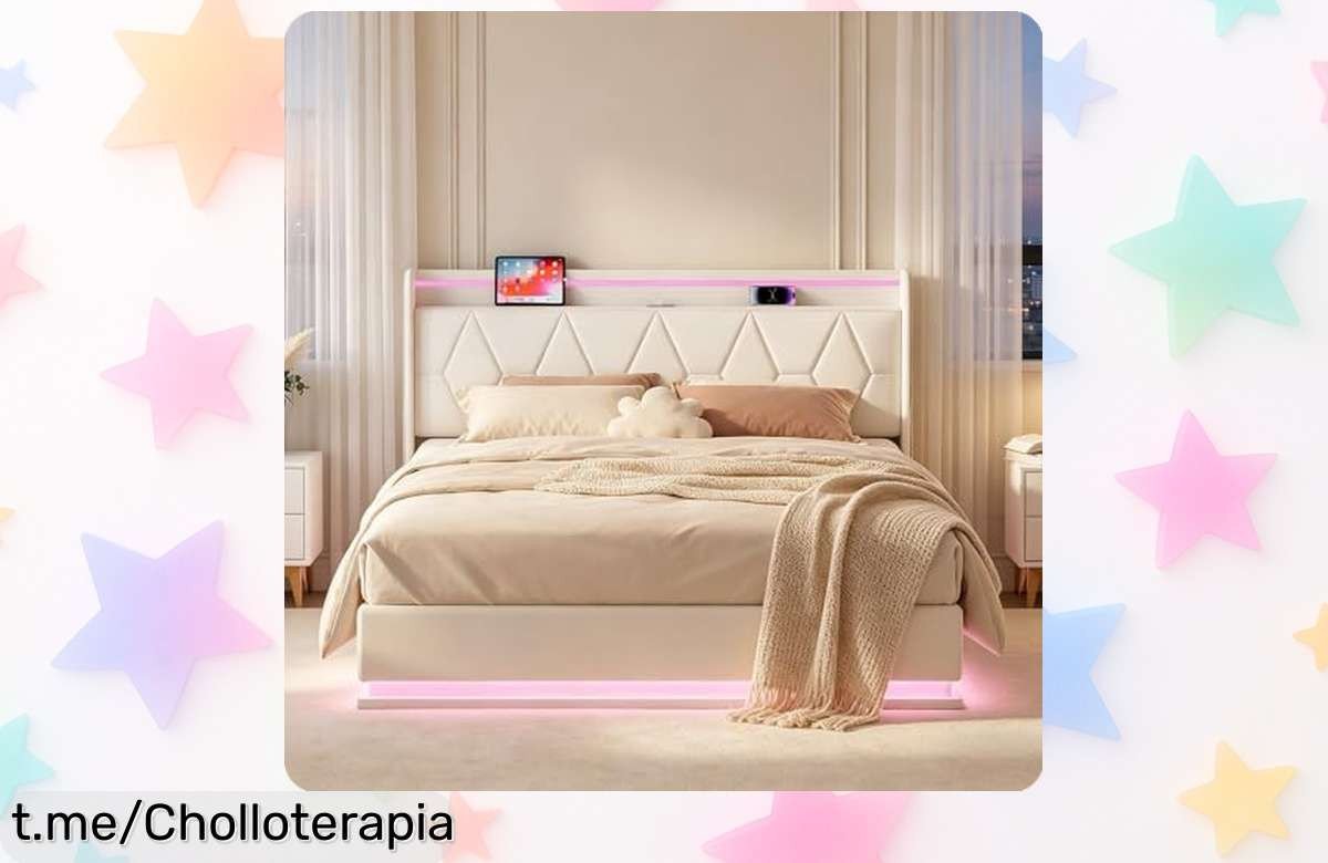 Cama doble tapizada Brilverde con USB y luz LED a un precio loco que parece un sueño: ¡aprovecha este ofertón antes de que se agote!