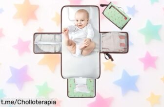 Cambiador portátil Lekebaby con bolsillos y funda impermeable, ¡precio de escándalo! Sal a disfrutar sin líos ni rollos junto a tu bebé.