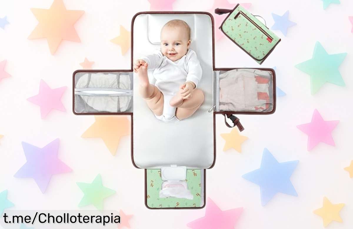 Cambiador portátil Lekebaby con bolsillos y funda impermeable, ¡precio de escándalo! Sal a disfrutar sin líos ni rollos junto a tu bebé.
