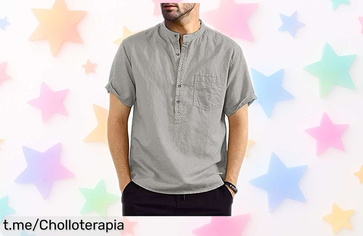 Camisa Henley de lino y algodón para hombre Voqeen a precio tirado, perfecta para lucir en la playa o el día a día; ¡no dejes pasar esta oportunidad única!