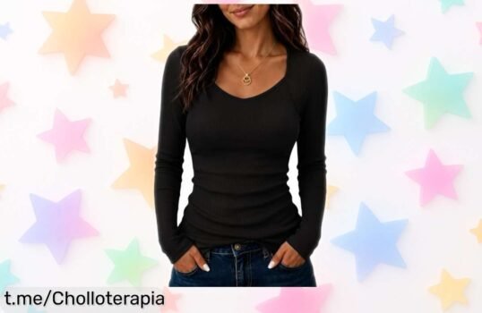 Camiseta manga larga de Leversic con escote corazón, perfecta para brillar en cada ocasión; aprovecha el precio rebajado y luce espectacular sin esfuerzo.