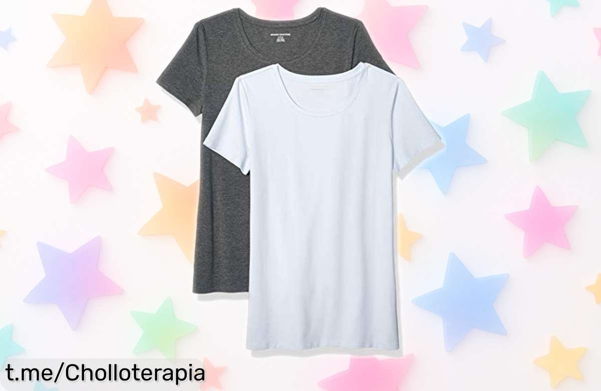 Camisetas manga corta para mujer Amazon Essentials: ¡Super chollo de 2 prendas suaves y con estilo! Tu armario te lo agradecerá, no esperes más a lucir fabulosa.