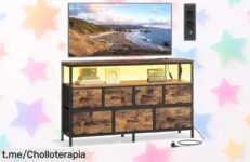 Deléitate con la cómoda SONGMICS de 7 cajones, luces LED personalizables y puertos USB: ¡el ofertón que transforma tu espacio en un hogar chic y lleno de vida!