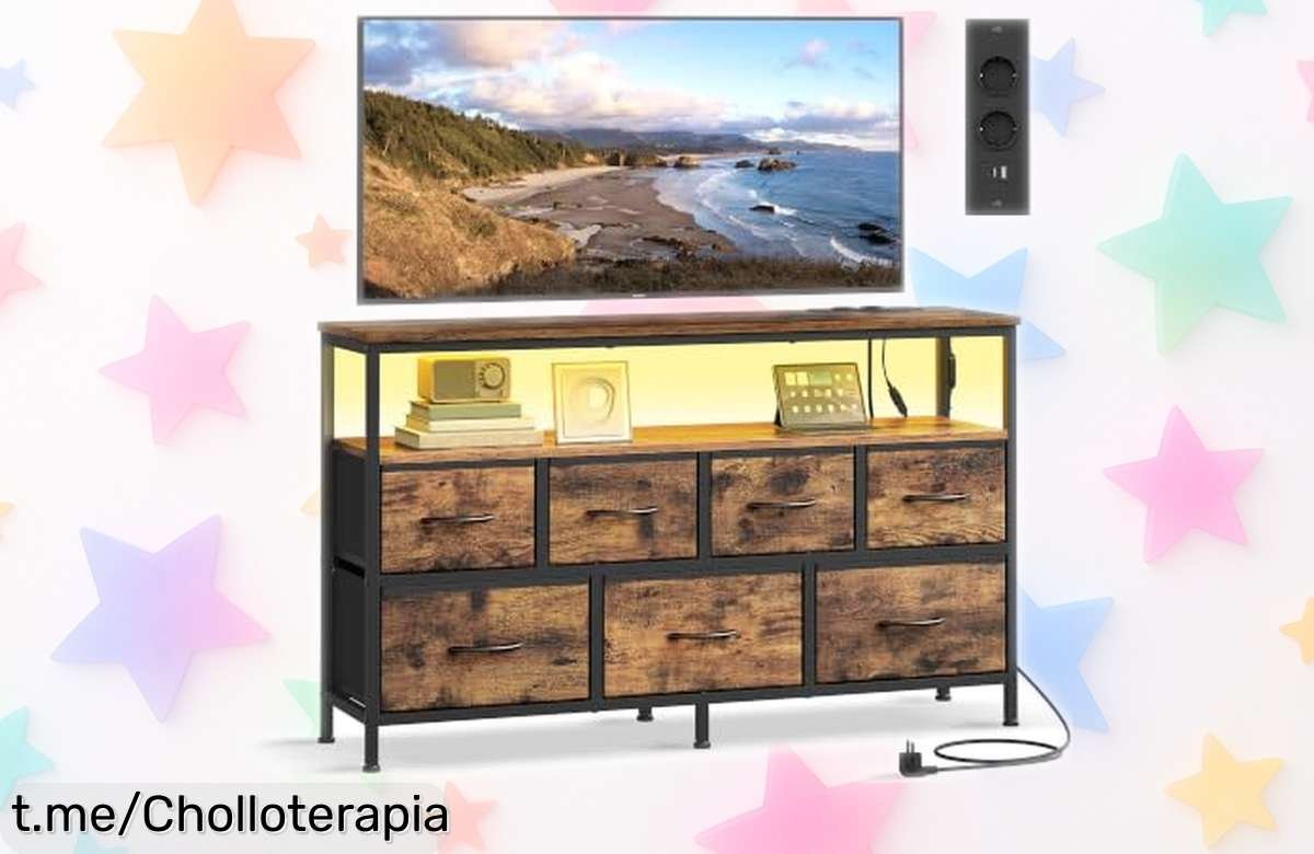 Deléitate con la cómoda SONGMICS de 7 cajones, luces LED personalizables y puertos USB: ¡el ofertón que transforma tu espacio en un hogar chic y lleno de vida!
