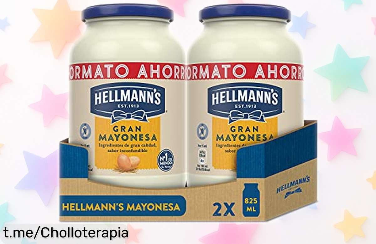 Deliciosa mayonesa Hellmann’s en tarro grande 825ml, pack de 2 a precio rebajado; ¡dale sabor auténtico a tus platos y no dejes escapar este ofertón!