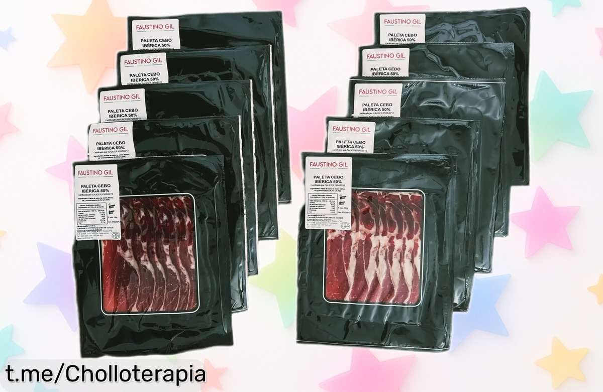 Deliciosa paleta ibérica cebo 50% de raza ibérica, loncheada y lista para disfrutar en casa a un precio que es pura locura. ¡No te lo pierdas, este sabor no se repite!