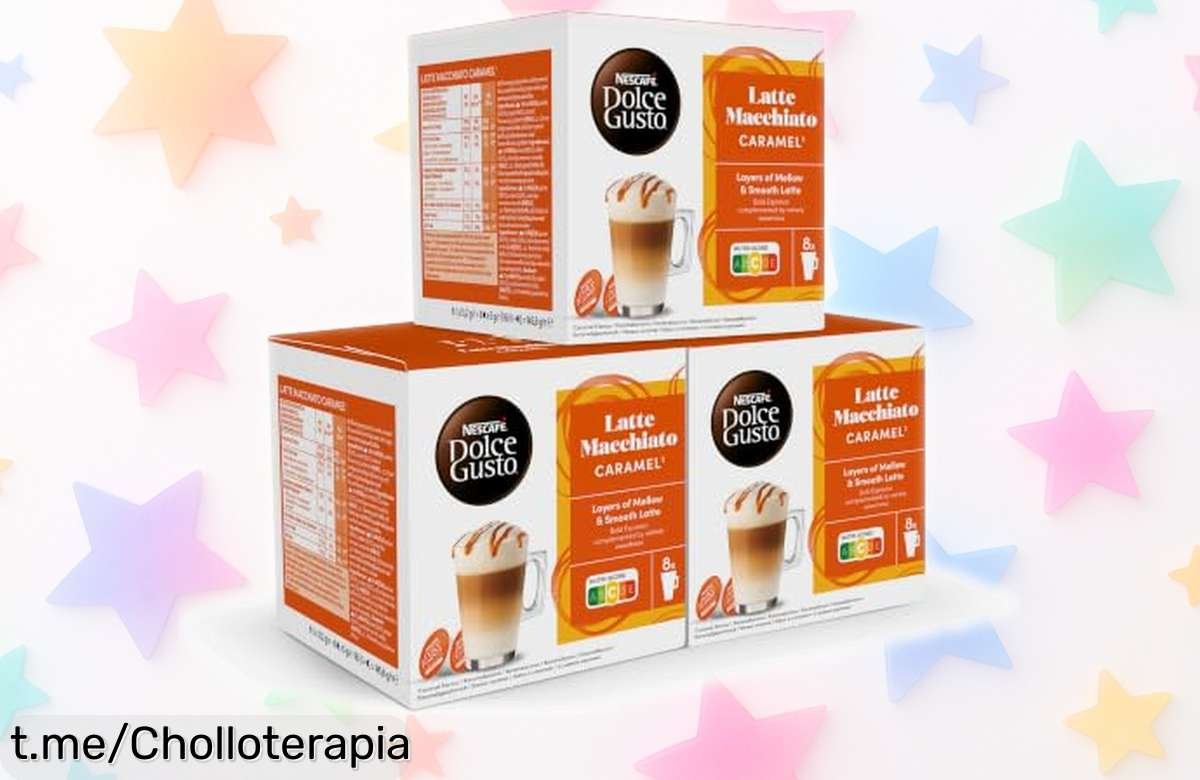 Deliciosas cápsulas de NESCAFÉ Dolce Gusto Latte Macchiato Caramel a un precio loco; disfruta 8 cafés irresistibles y dale el gusto que mereces, ¡no te lo pierdas!