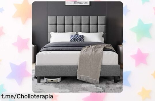 Descubre el increíble marco de cama tapizado Yaheetech con cabecero regulable y estructura resistente, ¡ahora a precio loco! Duerme tranquilo mientras aprovechas esta oferta única.