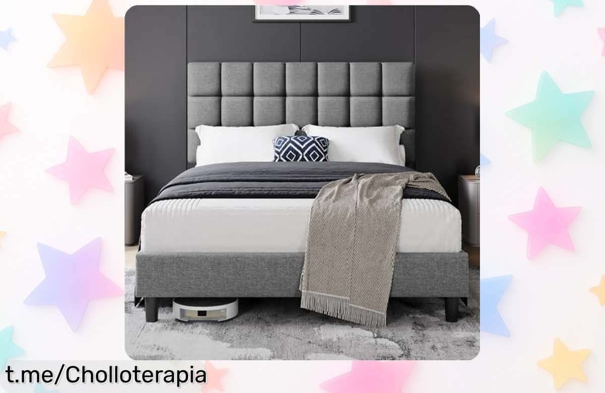 Descubre el increíble marco de cama tapizado Yaheetech con cabecero regulable y estructura resistente, ¡ahora a precio loco! Duerme tranquilo mientras aprovechas esta oferta única.