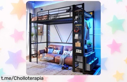 Descubre la cama alta de hierro Moimhear con estantes y 4 cajones, ¡un ofertón que te ayudará a mantener todo ordenado y moderno! Aprovecha ya esta oportunidad única.