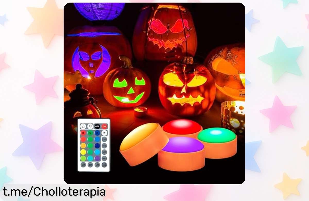 Deslumbrantes luces LED para calabazas de Halloween Litake, pack de 4 con mando ¡Aprovecha el precio rebajado y celebra una noche espeluznante sin riesgos!